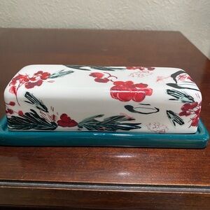 Anthropology rectangular holly and pear  butter dish